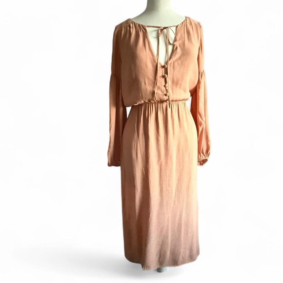 Reformation Peach Nude Long Sleeve Chiffon Mini Dress (sz 6) - Picture 1 of 8